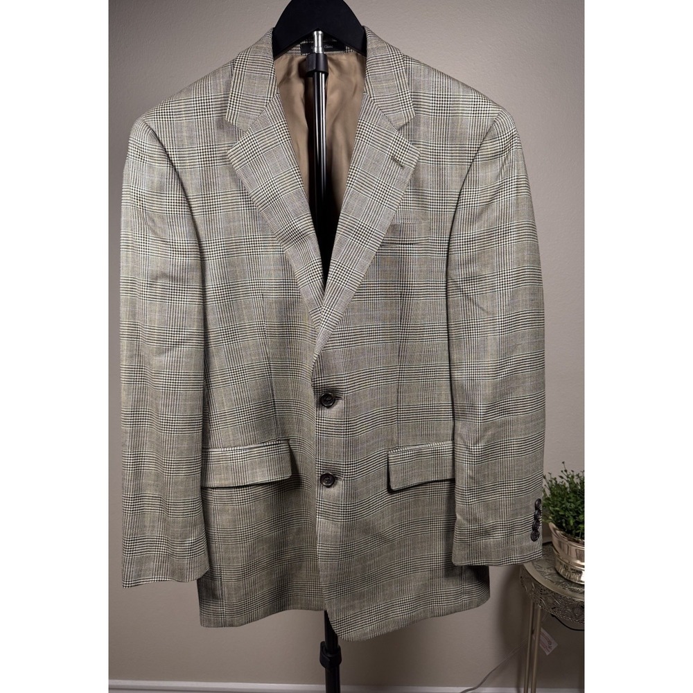 Lauren Ralph Lauren 38R Silk Wool Sport Coat Tan Glen Plaid Blazer Mens